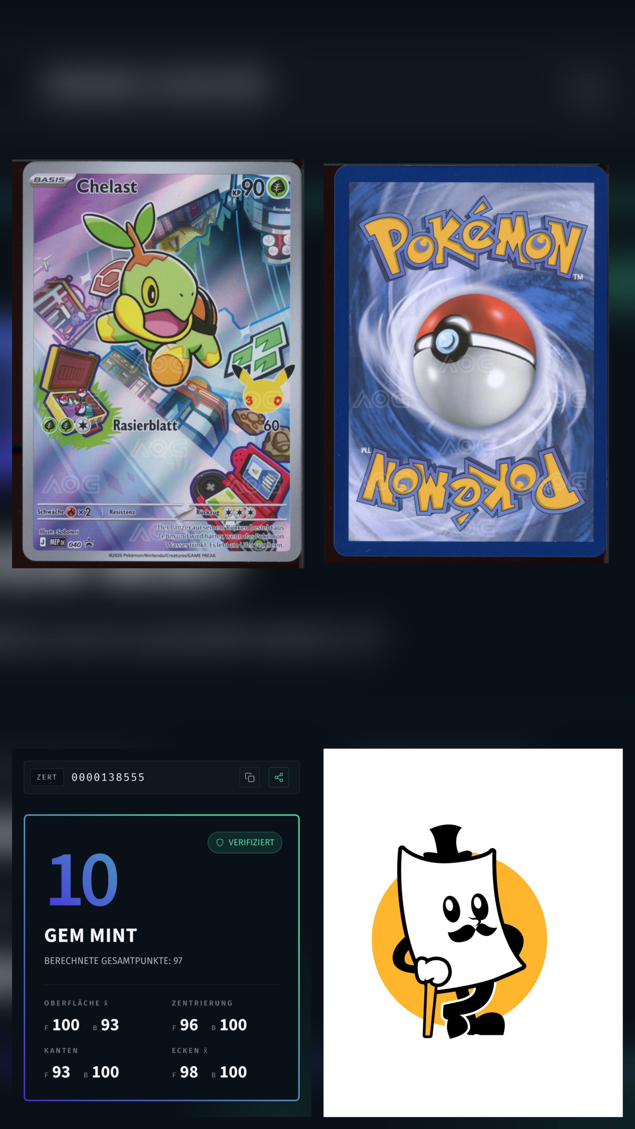 Ersten Partner Serie 1 Sinnoh Starters Plinfa, Panflam & Chelast AOG 10 DE Nr. Grading Konsekutiv